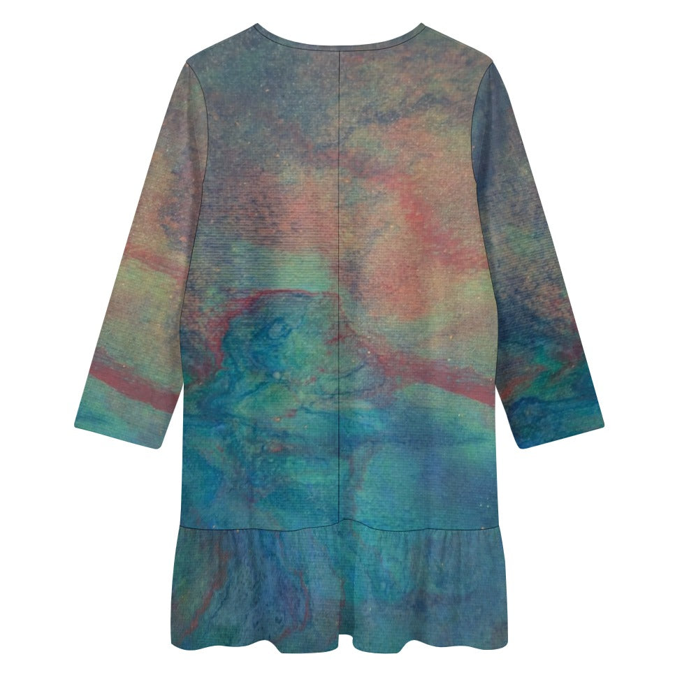 Long-sleeved V-neck Ruffle Dress Intermission Blues Series