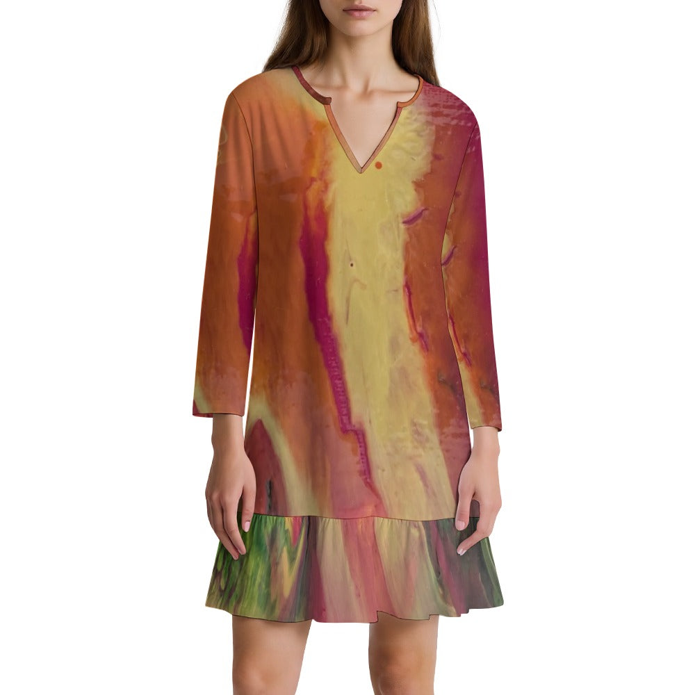Long-sleeved V-neck Ruffle Dress Standing Ovation Series