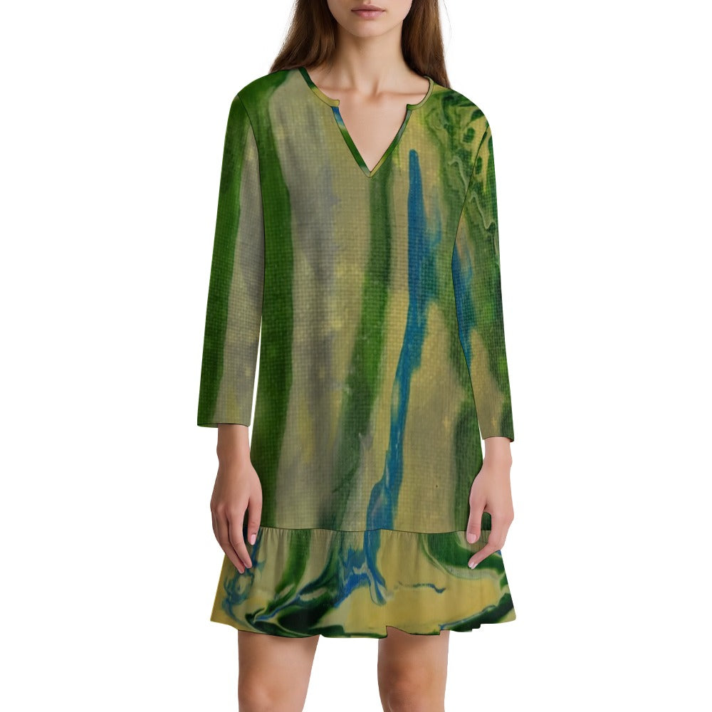 Long-sleeved V-neck Ruffle Dress Standing Ovation Series