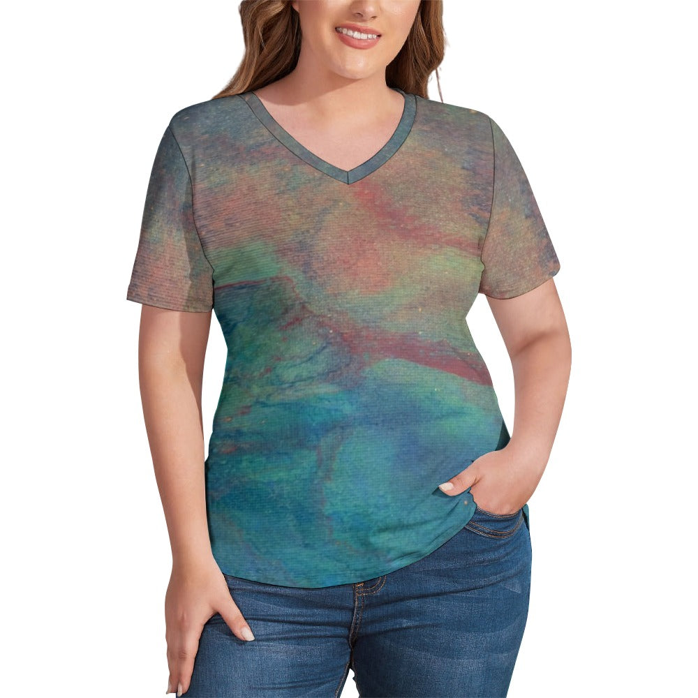 Women’s Printed V-Neck Tee Intermission Blues