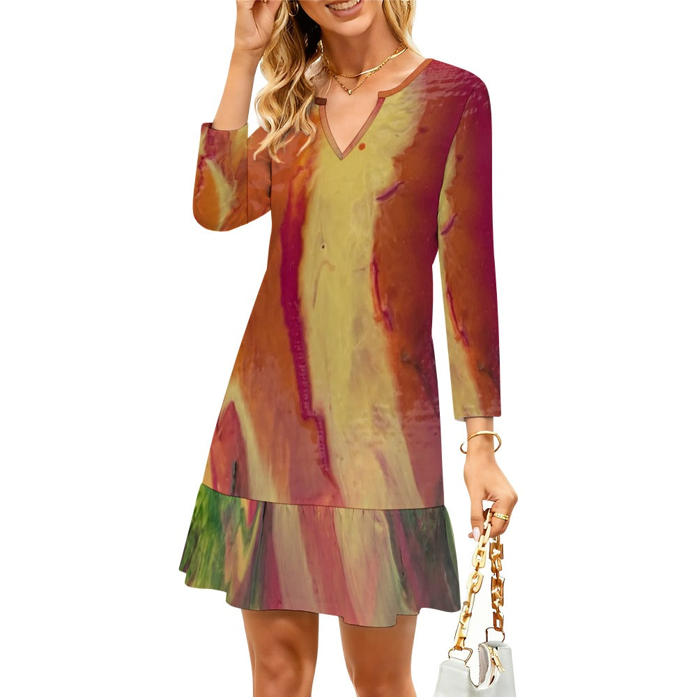 Long-sleeved V-neck Ruffle Dress Standing Ovation Series