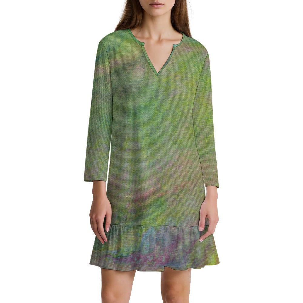 Long-sleeved V-neck Ruffle Dress Standing Ovation Series