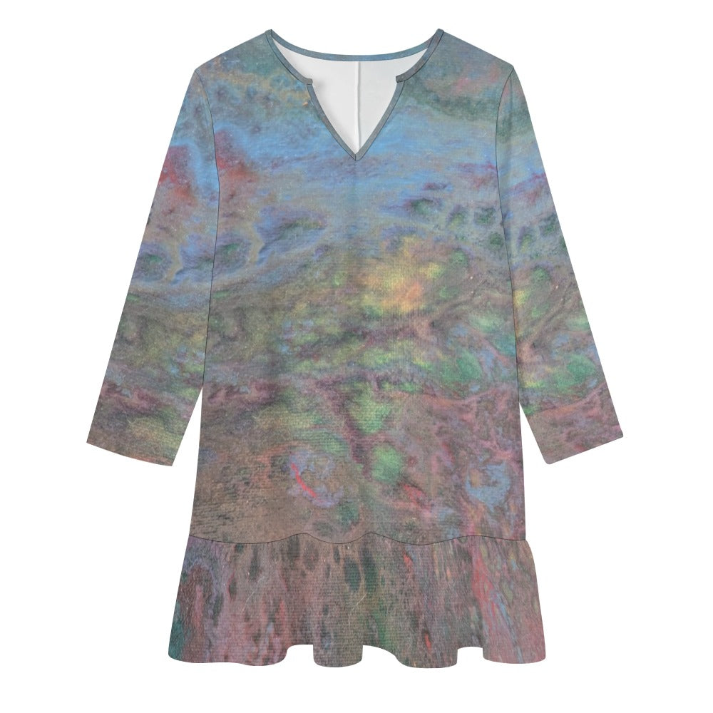 Long-sleeved V-neck Ruffle Dress Intermission Blues Series