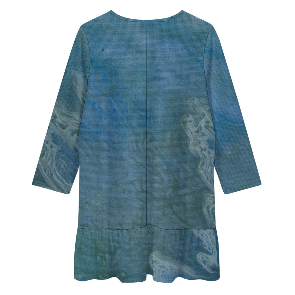 Long-sleeved V-neck Ruffle Dress Intermission Blues Series