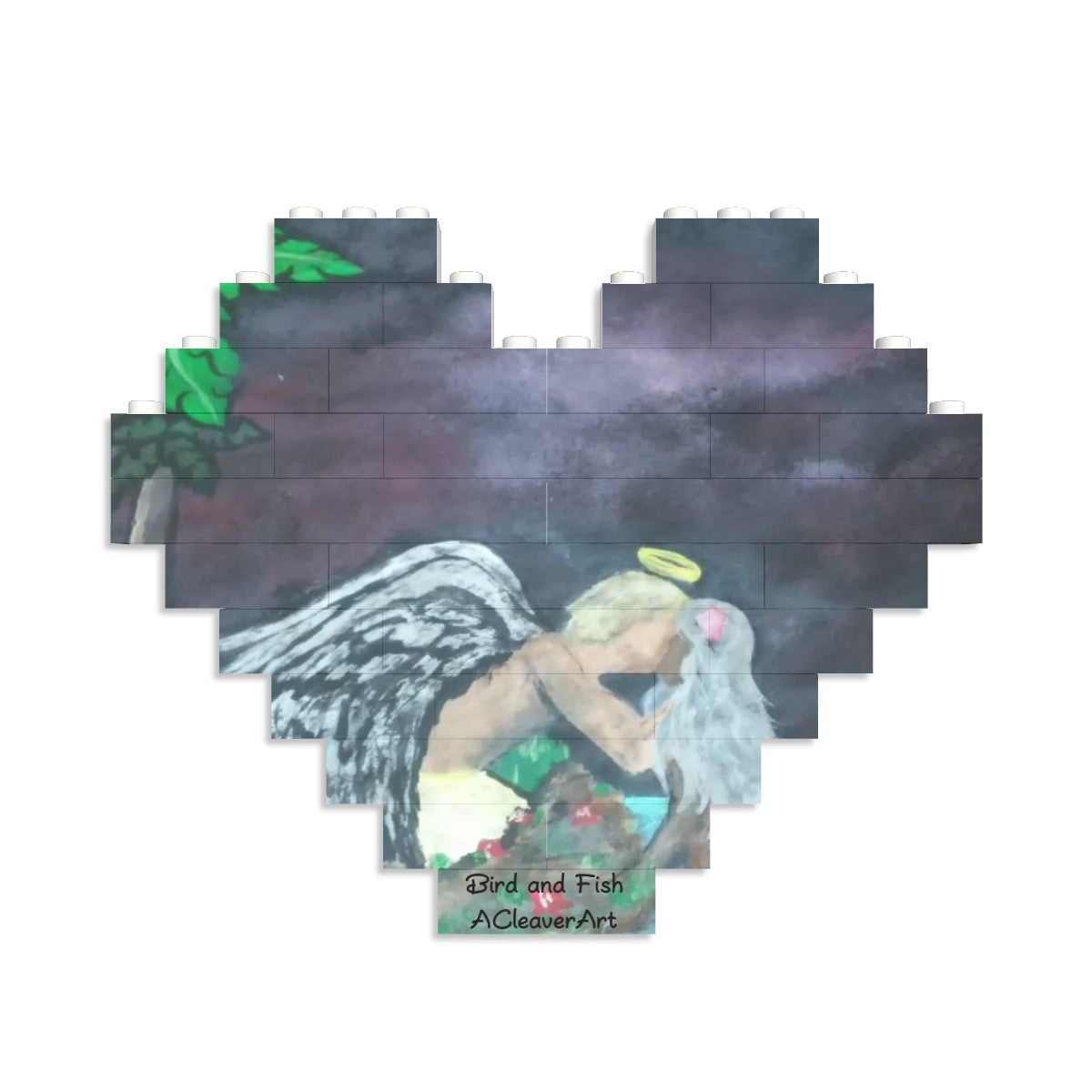 Heart Building Block Puzzle Bird and Fish