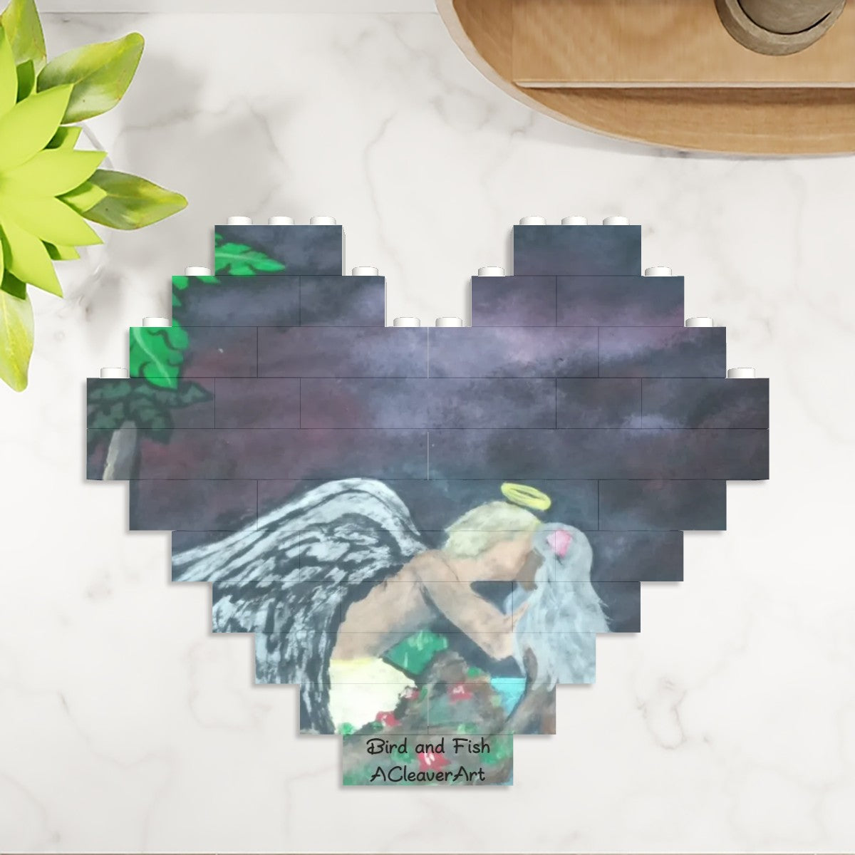 Heart Building Block Puzzle Bird and Fish