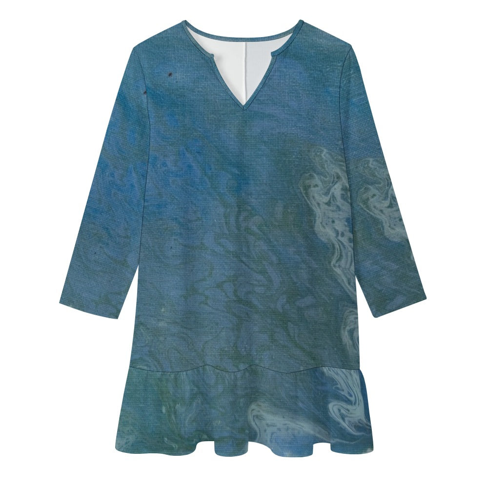 Long-sleeved V-neck Ruffle Dress Intermission Blues Series