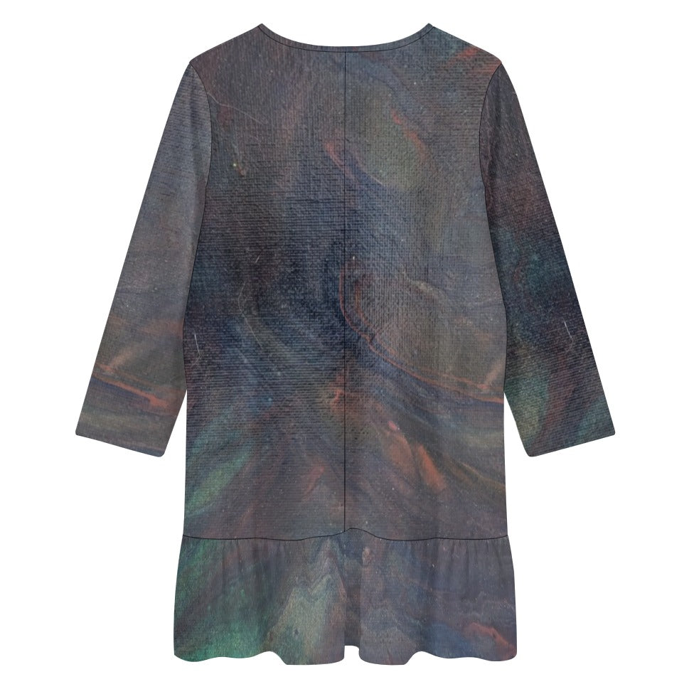 Long-sleeved V-neck Ruffle Dress Intermission Blues Series