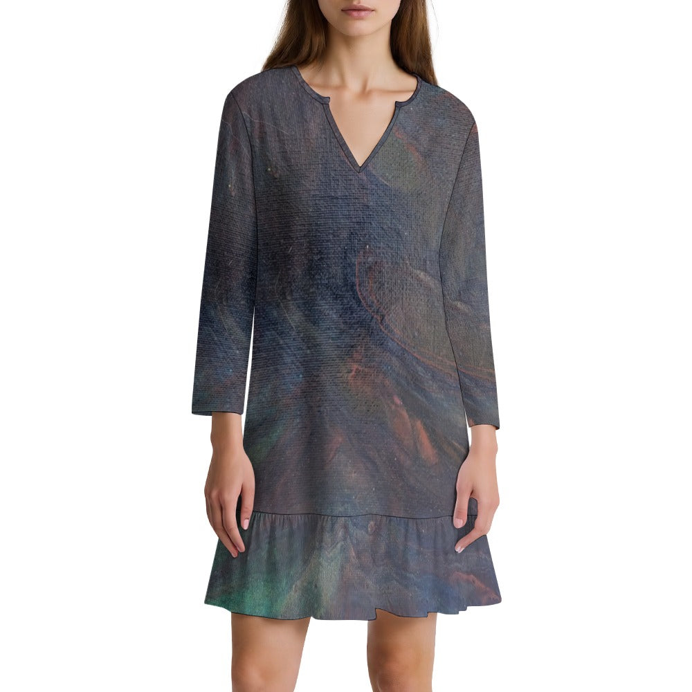 Long-sleeved V-neck Ruffle Dress Intermission Blues Series