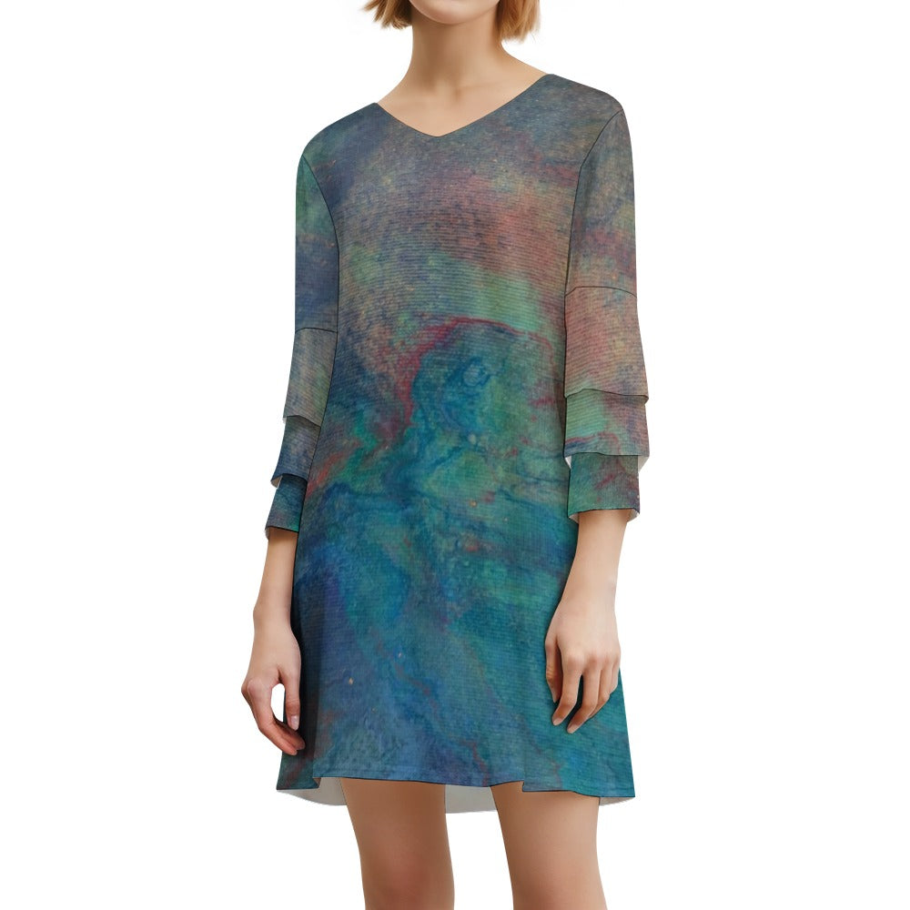 Lotus Leaf Sleeve Dress Intermission Blues Series