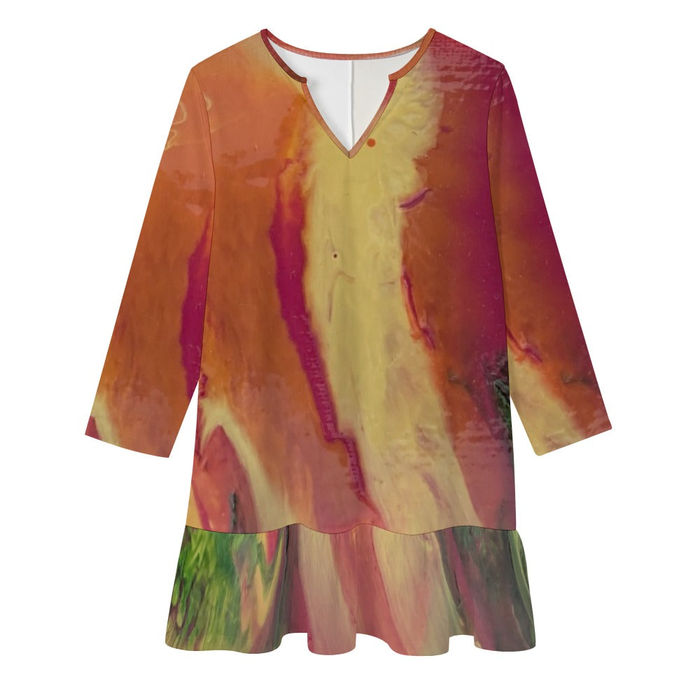 Long-sleeved V-neck Ruffle Dress Standing Ovation Series