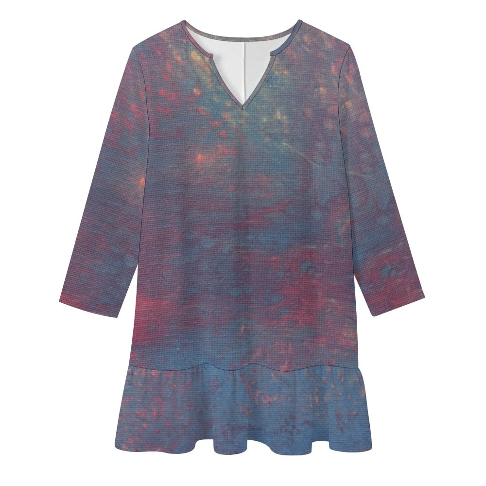 Long-sleeved V-neck Ruffle Dress Intermission Blues Series