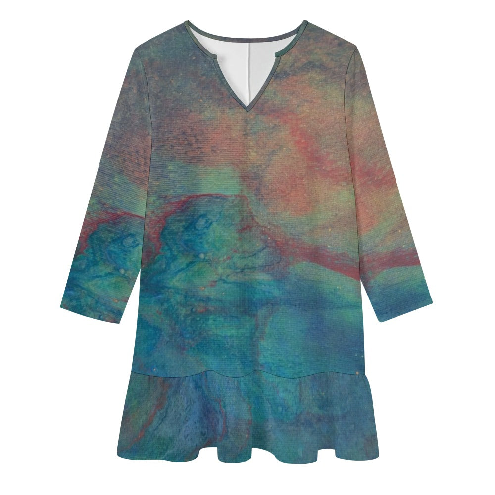 Long-sleeved V-neck Ruffle Dress Intermission Blues Series
